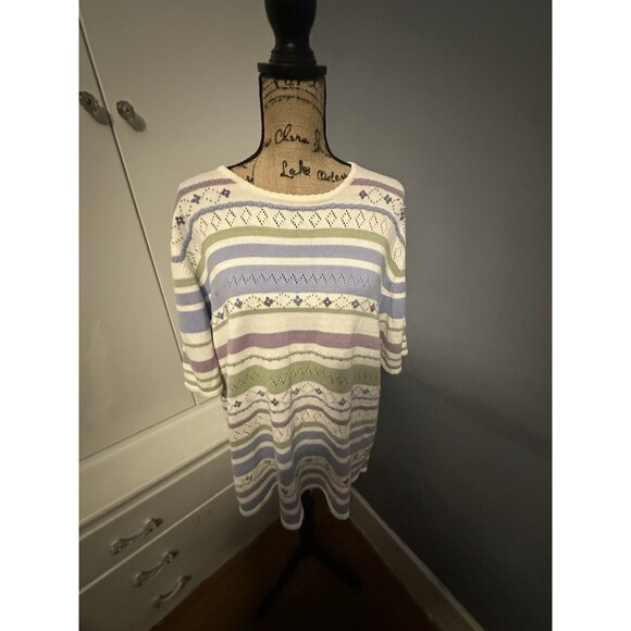 Alfred Dunner Floral Embroidered Sweater Short Sleeve Casual Size 2X Colorful - Picture 1 of 11